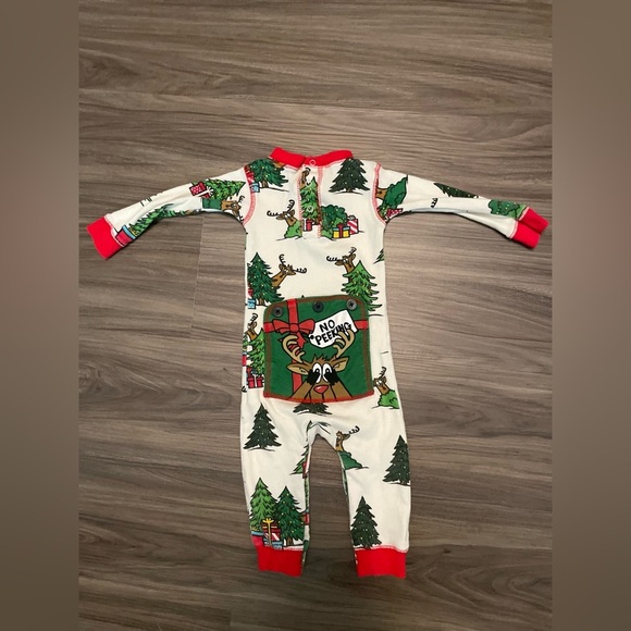 Lazy One Red and Green Kids One Piece Footie with reindeer no peeking size 12M - Picture 1 of 5